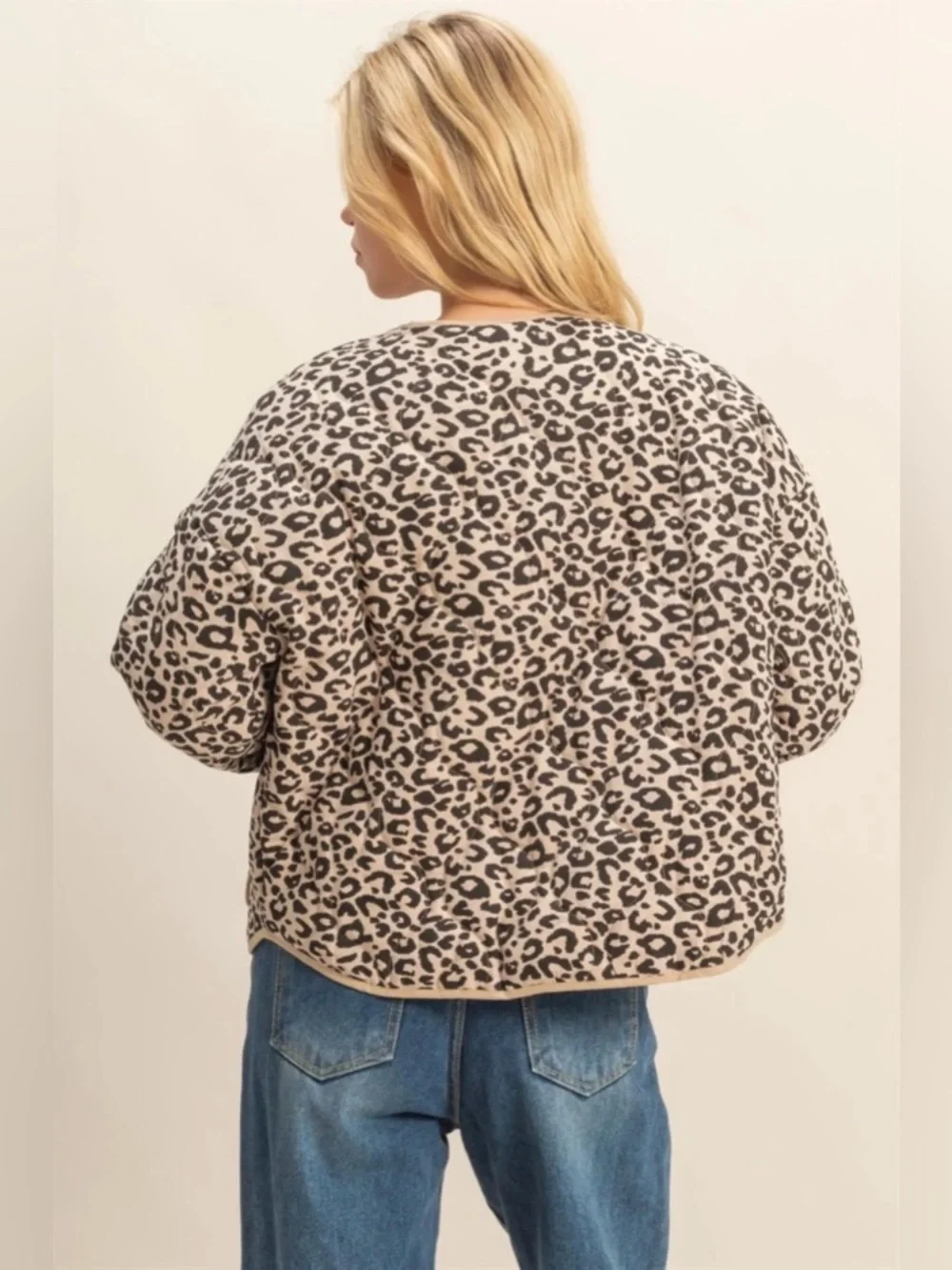 Kensie Quilted Spring Jacket Button-Up Leopard Cheetah Extra Large NWT oversized - Picture 6 of 14